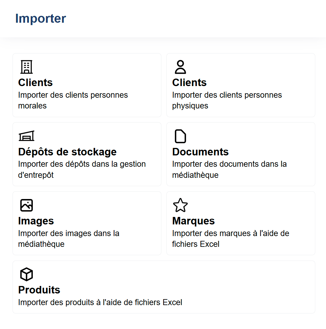 Importation / Accueil