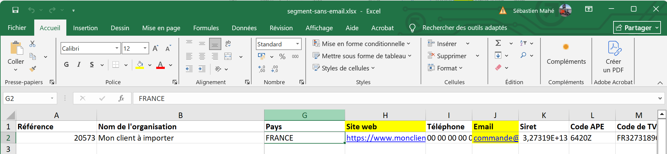 Importation / Fichier d'origine