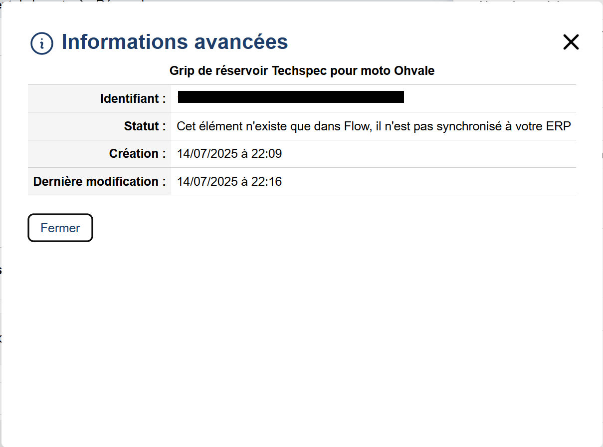 Boîte de dialogue d'informations